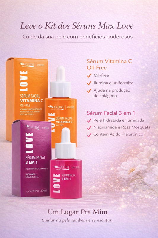 Imagem promocional do Kit Séruns Max Love Studio com Vitamina C e Sérum 3 em 1